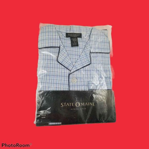 Mens Pajamas State O Maine Blue Plaid Long Sleeve Long Leg Small New - Picture 1 of 4